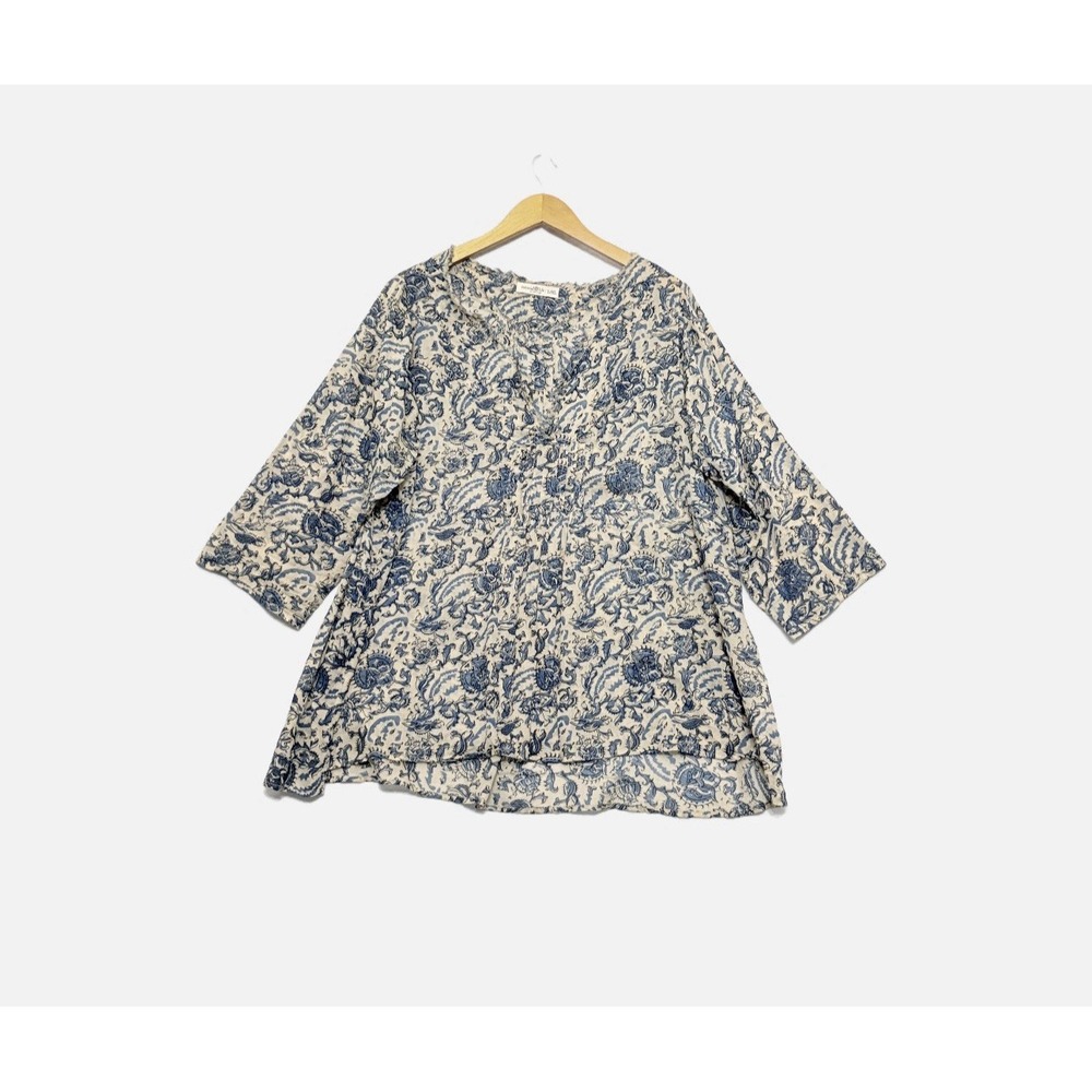 Natural Life Women Tunic Lightweight Top XL Paisley Pleated Boho Chic Cottage